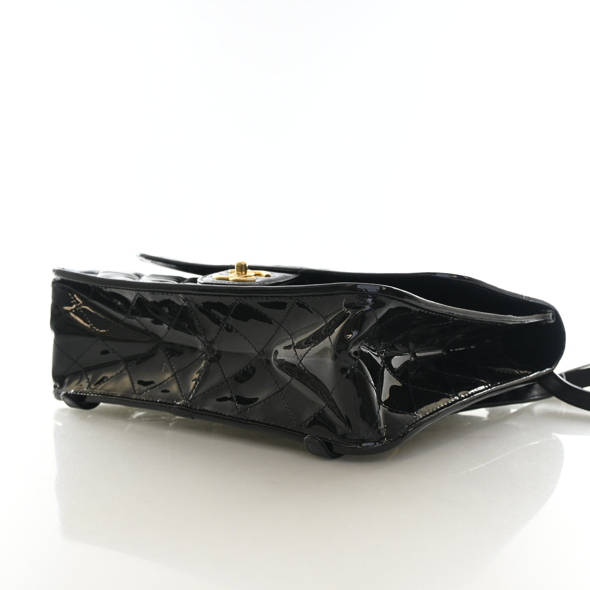 Pre-Owned Chanel Top Handle Large Patent Leather School Memory Flap Bag, base view