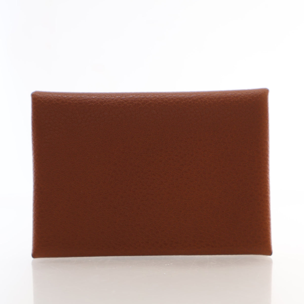 Pre-Owned Hermès Card Holder Fauve Barenia Leather Calvi Duo, front view, authenticated at Luxe Du Jour