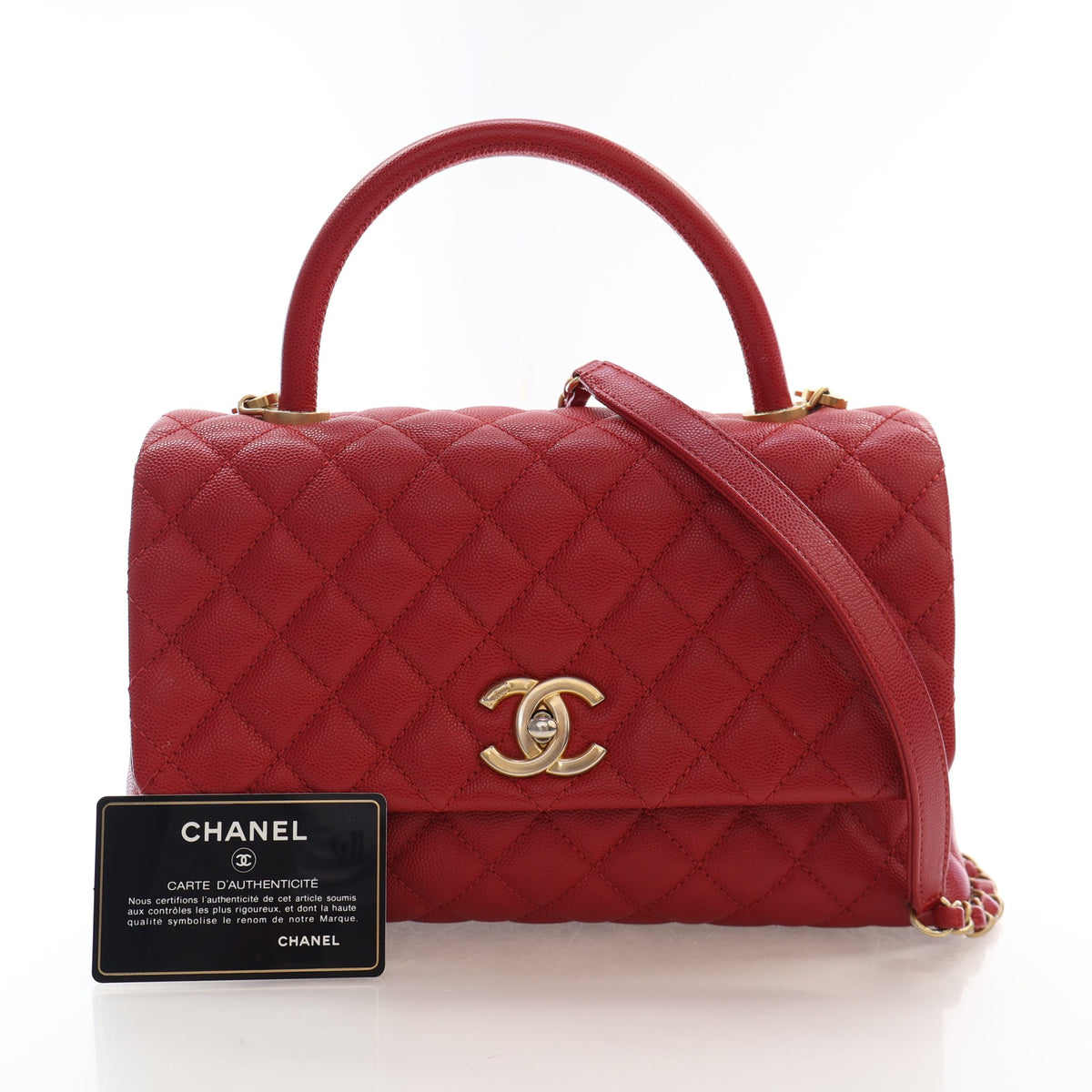 Pre-Owned Chanel Top Handle Medium Caviar Leather Flap Bag, front view, photo 17 of 17