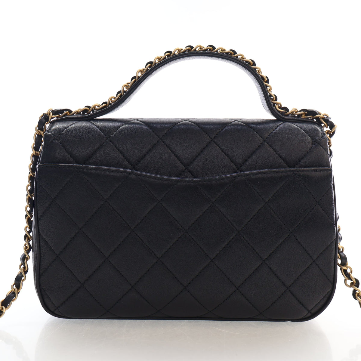Pre-Owned Chanel Top Handle Medium Calfskin Quilted Chain Infinity Flap, back view