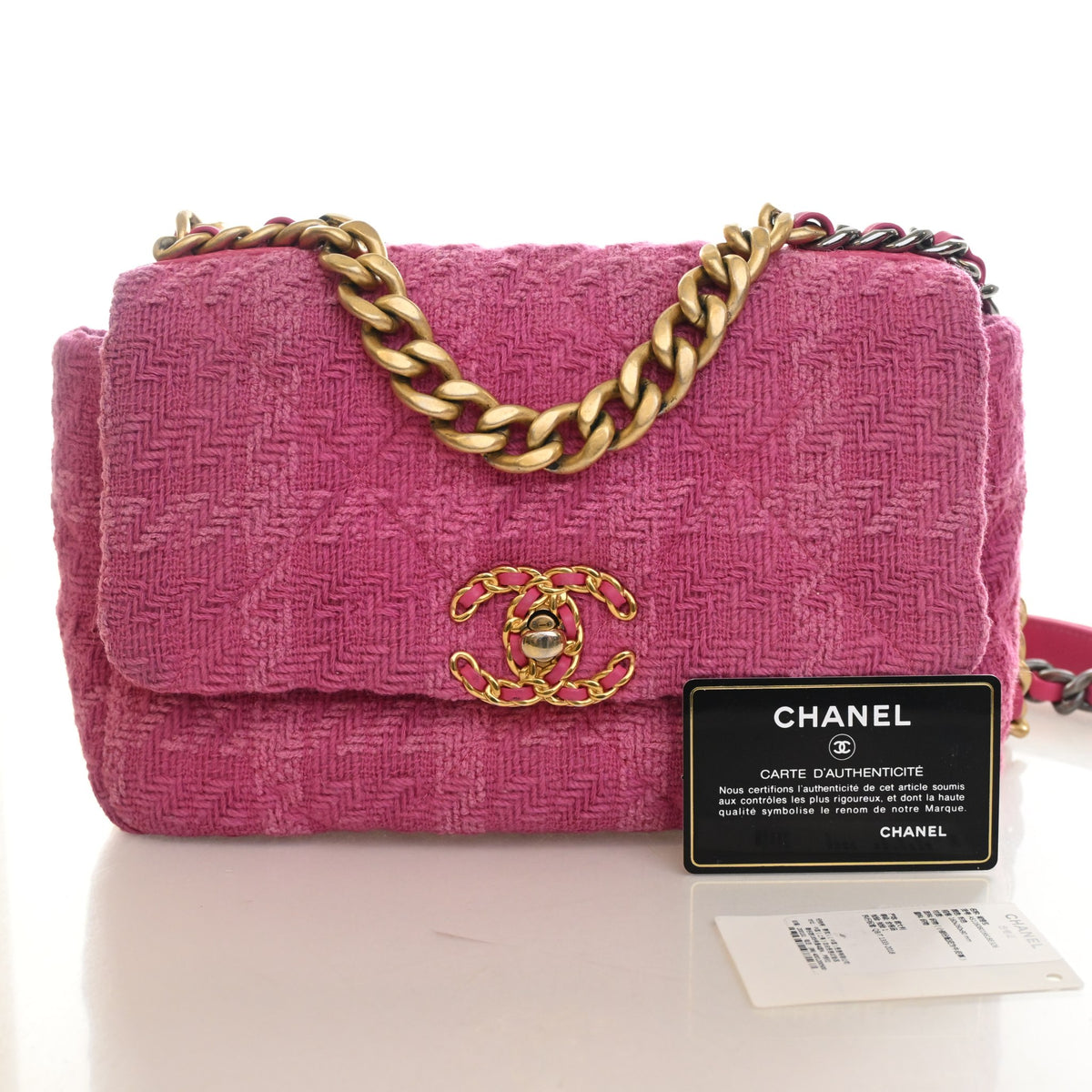 Pre-Owned Chanel 19 Flap Bag Medium Tweed, front view, photo 17 of 18