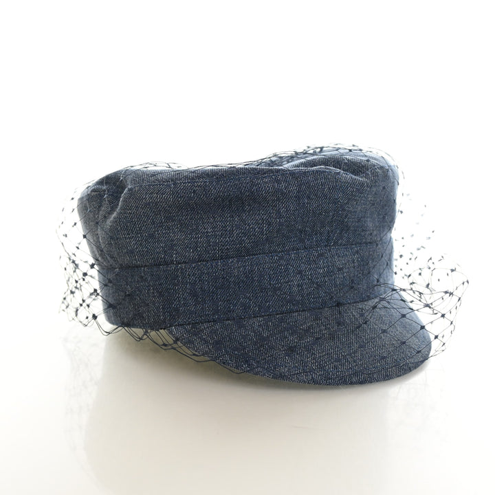 Christian Dior Denim Arty Beret Cap With Veil Sz 57