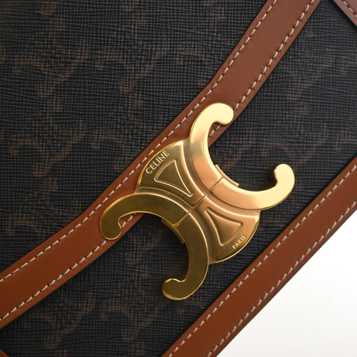 Pre-Owned Celine Flap Bag Teen Triomphe Canvas, gold hardware close-up