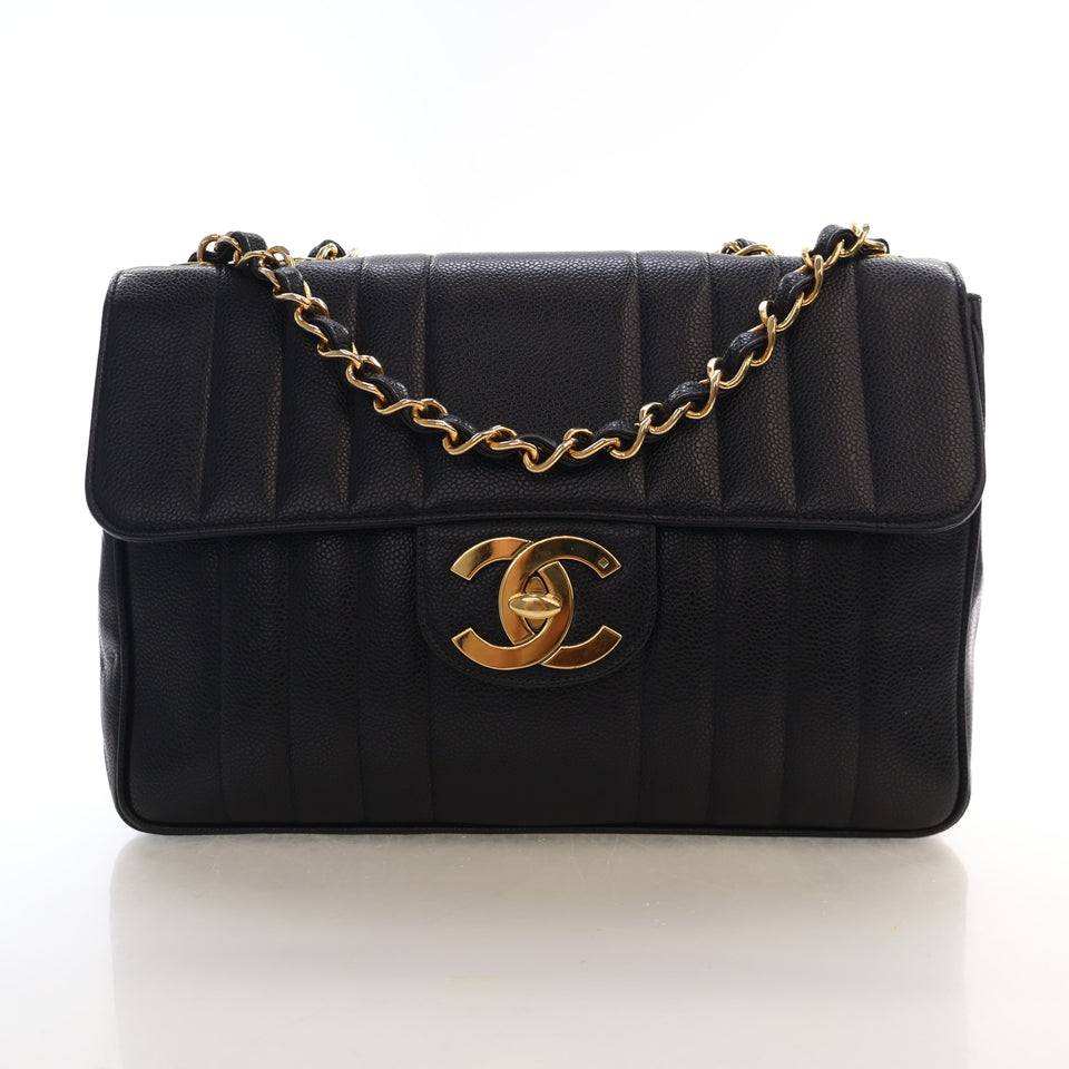 Chanel Vintage Jumbo Caviar Vertical Quilted Single Flap