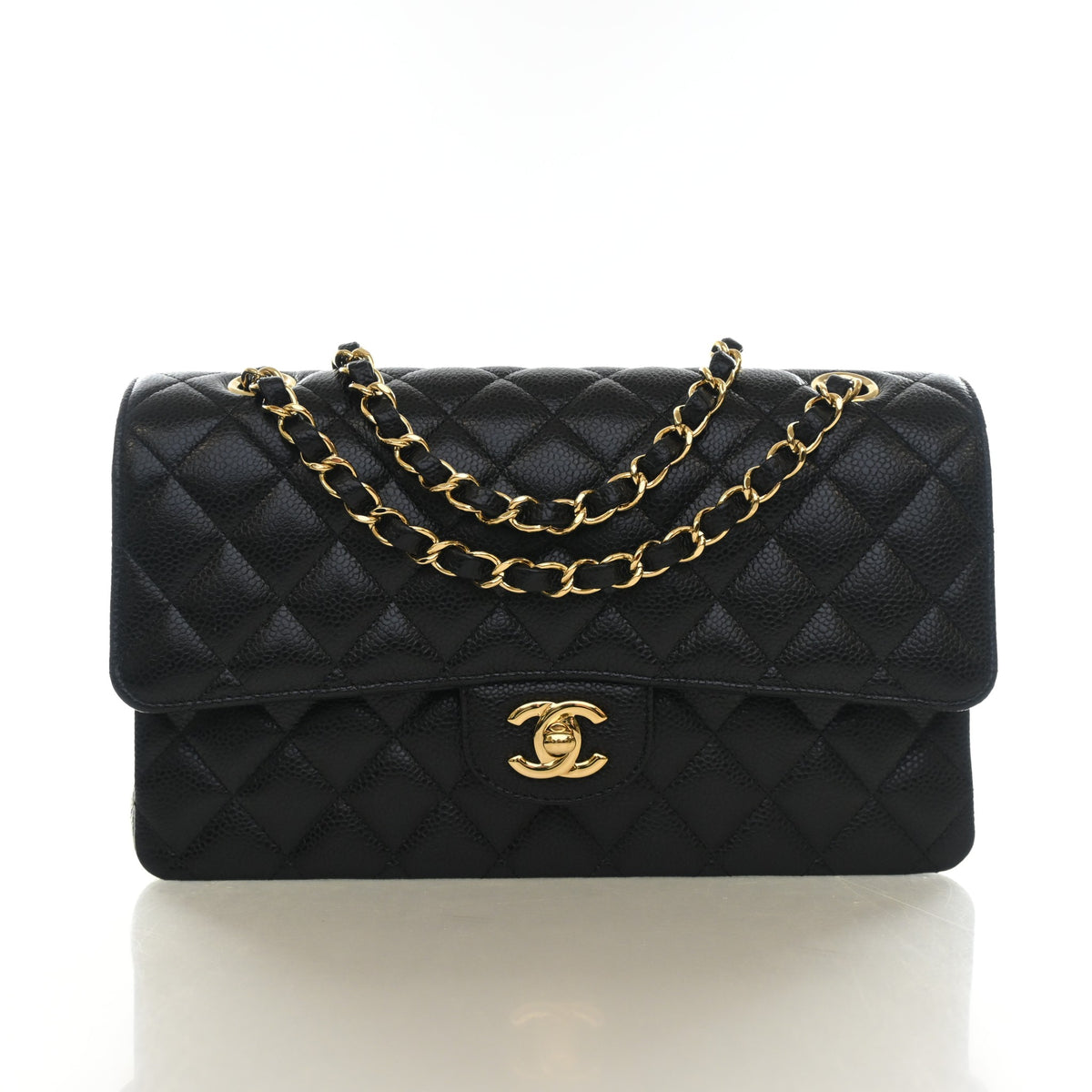 Pre-Owned Chanel Classic Double Flap Medium Caviar Leather Bag, front view, photo 1 of 15
