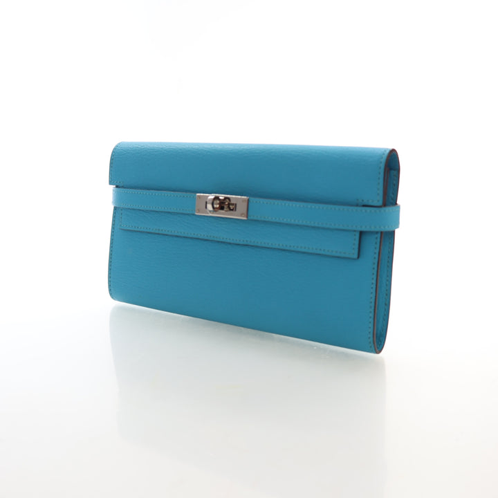 Hermes Bleu Azteque Chevre Mysore Kelly Classic Lounge Wallet