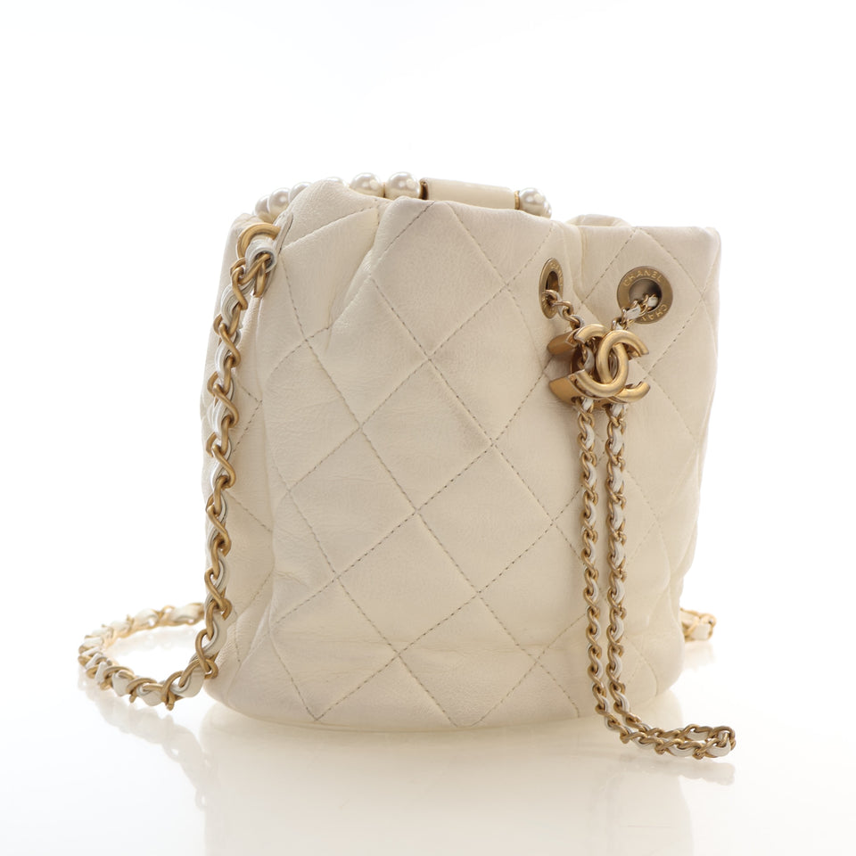 Chanel Small Lambskin Pearl Crown Drawstring Bucket Bag