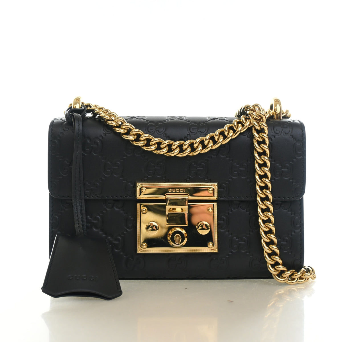 Pre-Owned Gucci Shoulder Bag Small Guccissima Padlock, front view, authenticated at Luxe Du Jour