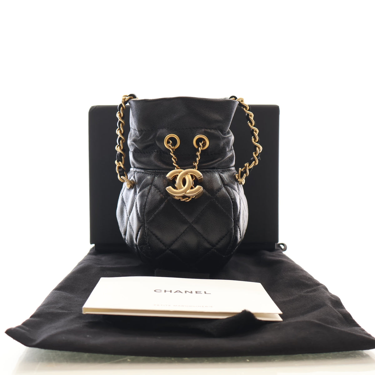 Chanel Lambskin Drawstring Round Bucket Clutch With Strap, photo 15 of 15