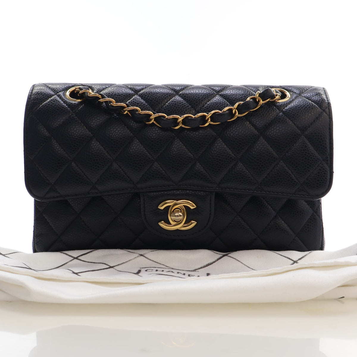 Pre-Owned Chanel Classic Double Flap Small Caviar Leather Bag, front view, photo 19 of 19