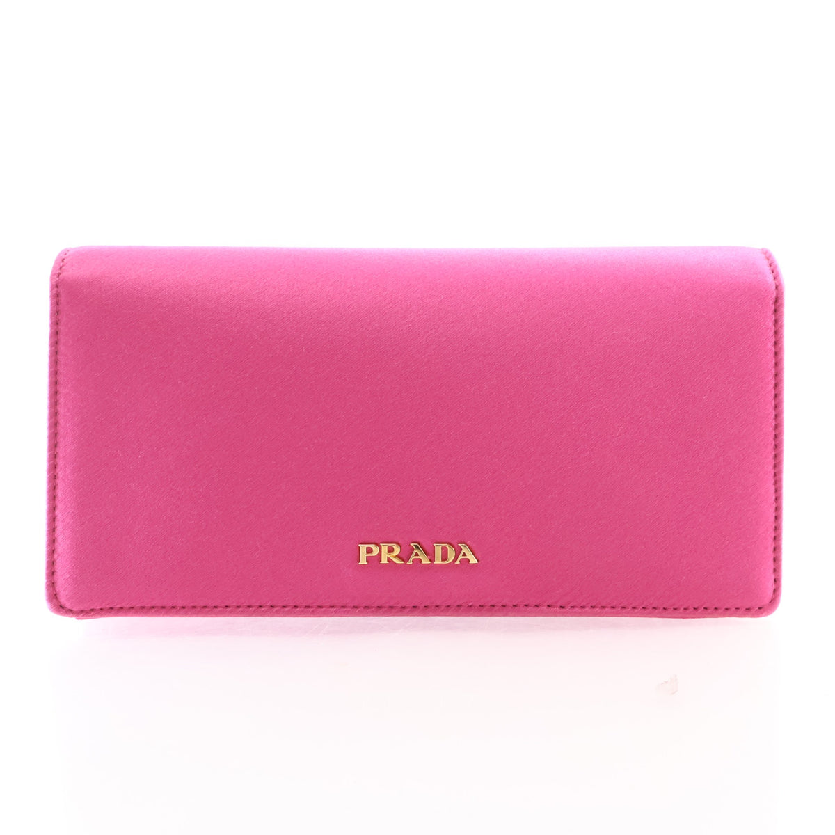 Pre-Owned Prada Clutch Small Fuchsia Satin, front view, authenticated at Luxe Du Jour