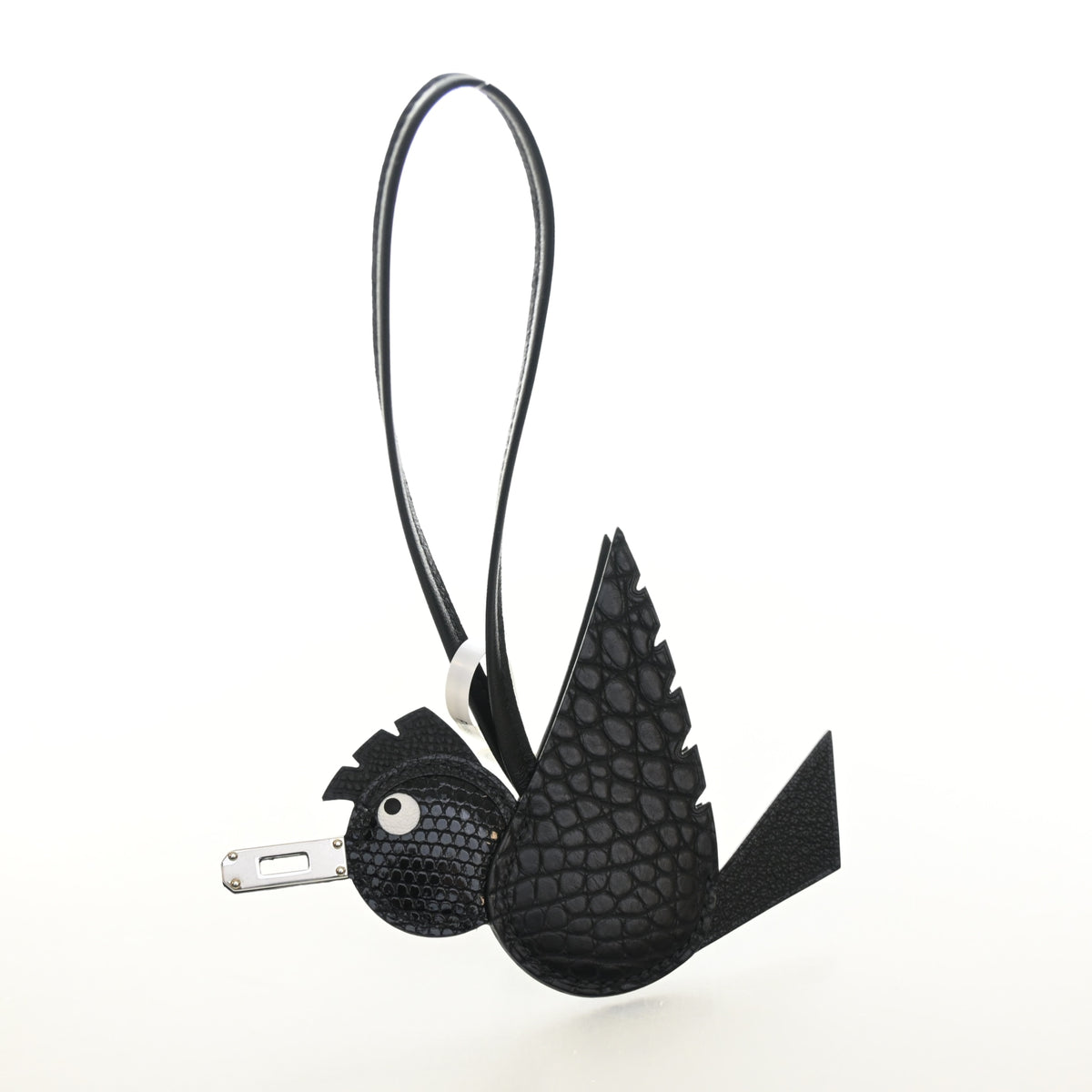 Pre-Owned Hermès Charm Noir Alligator Lizard Leather Birdy, detail view