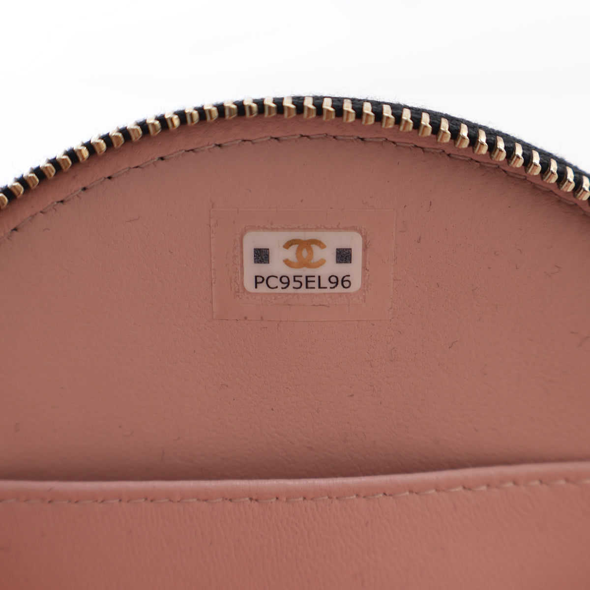 Pre-Owned Chanel Vanity Case Small Lambskin Round Handle With Care, interior label and date code