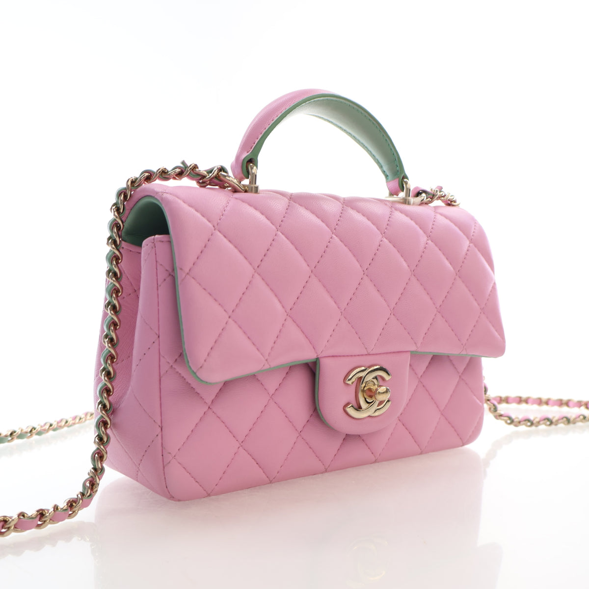 Pre-Owned Chanel Classic Flap Mini Lambskin Rectangular Top Handle Bag, three-quarter view, photo 2 of 20
