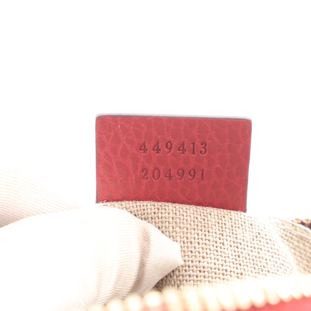 Pre-Owned Gucci Mini GG Canvas Bree Crossbody, interior label and date code