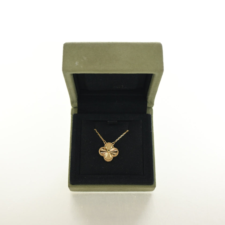 Van Cleef & Arpels 18K Yellow Gold Guilloche Vintage Alhambra Pendant
