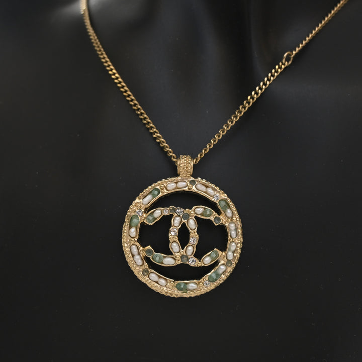 Chanel Crystal CC Round Pendant Necklace