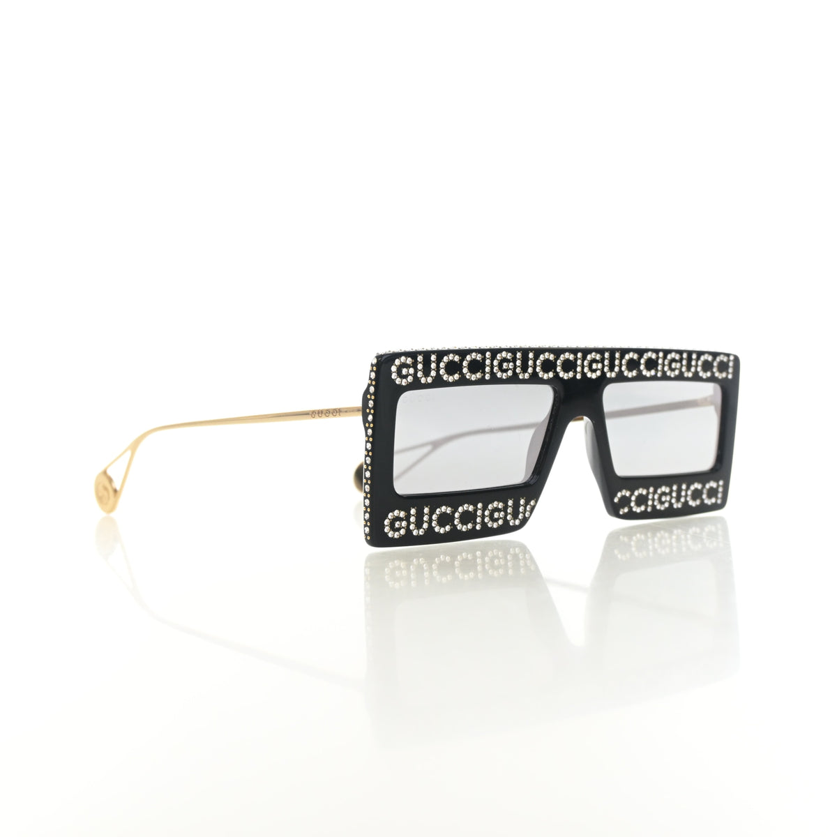 Pre-Owned Gucci Sunglasses Crystal Mask Hollywood Forever, side profile, authenticated at Luxe Du Jour