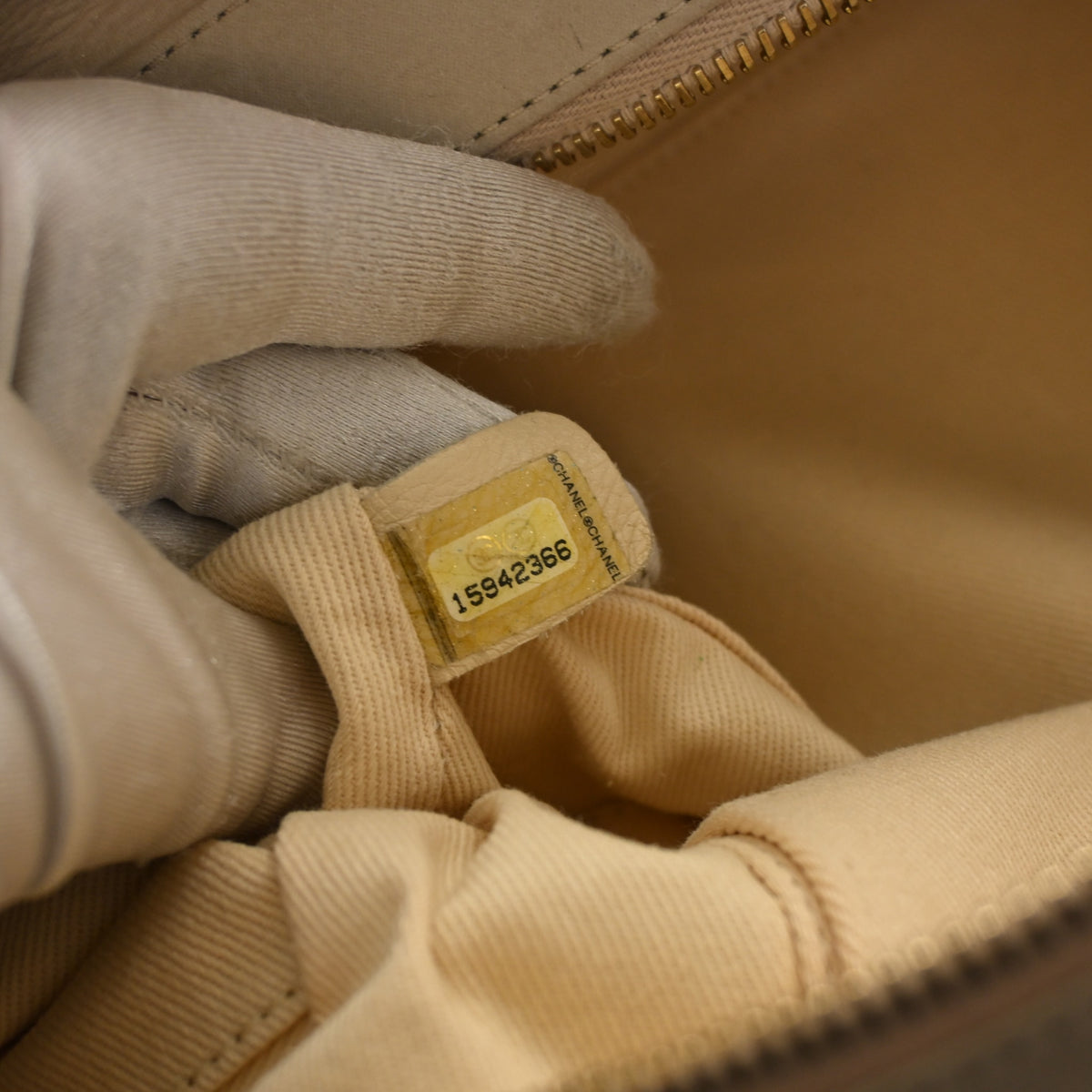 Pre-Owned Chanel Calfskin Chic Quilt Bowling Bag, interior label and date code