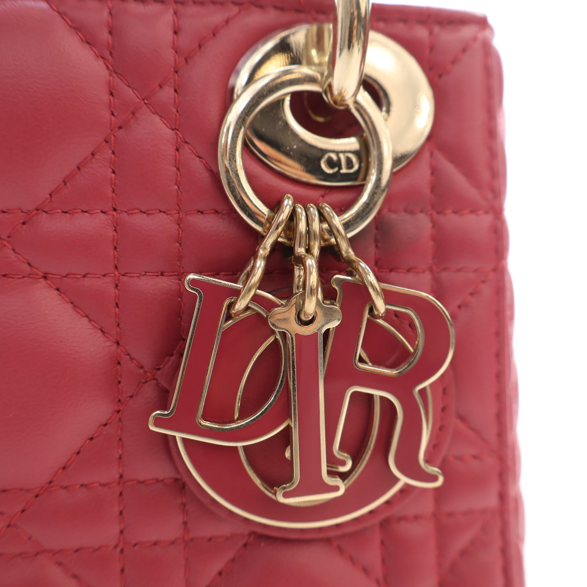 Pre-Owned Christian Dior Lady Dior Mini Lambskin, gold hardware close-up, photo 4 of 15