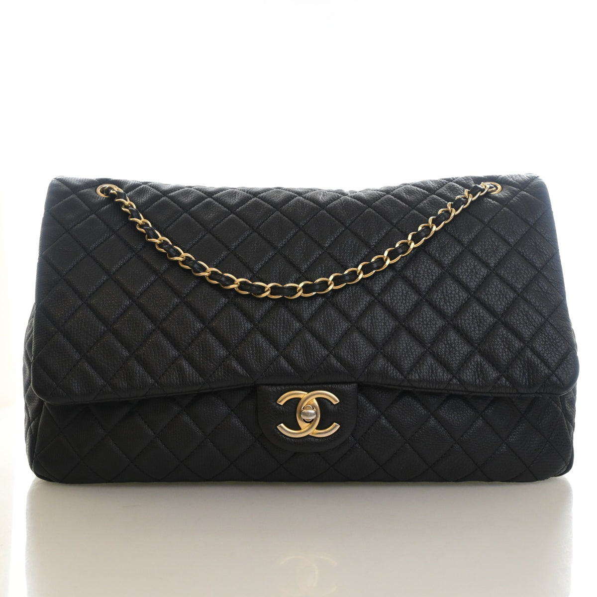Pre-Owned Chanel Flap Bag XXL Calfskin Airline Single, front view, authenticated at Luxe Du Jour