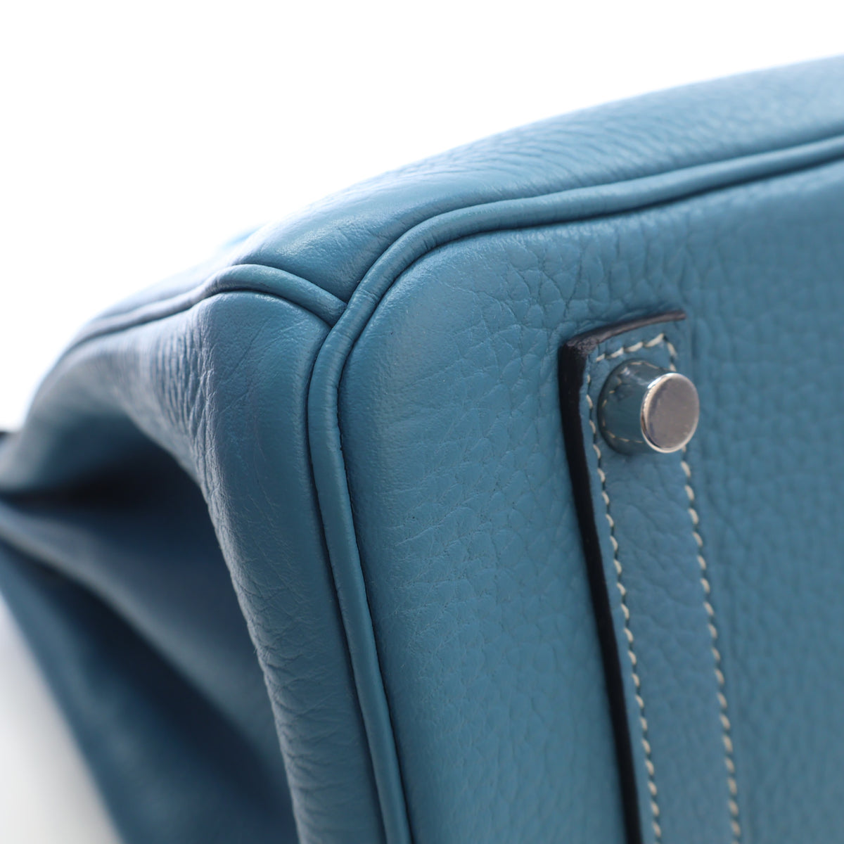 Pre-Owned Hermès Birkin 35 Blue Jean Togo Leather, corner and edge detail