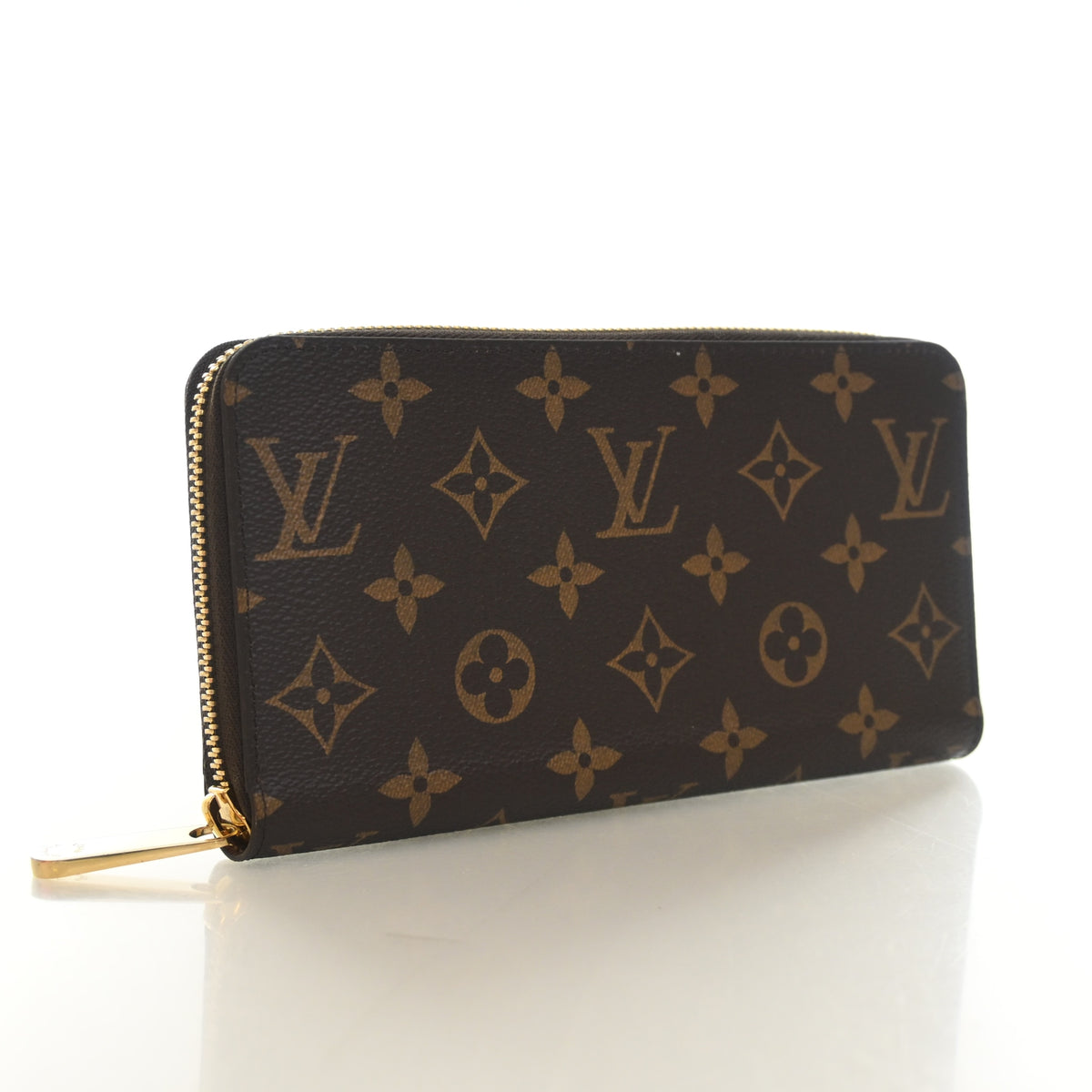 Pre-Owned Louis Vuitton Wallet Monogram Zippy, three-quarter view, authenticated at Luxe Du Jour