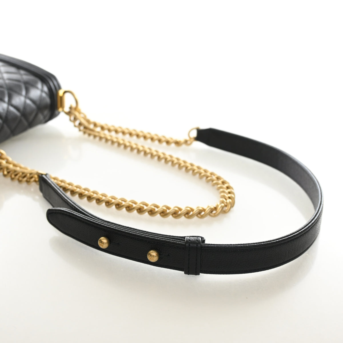 Pre-Owned Chanel Boy Bag Mini Caviar Leather, strap and chain detail