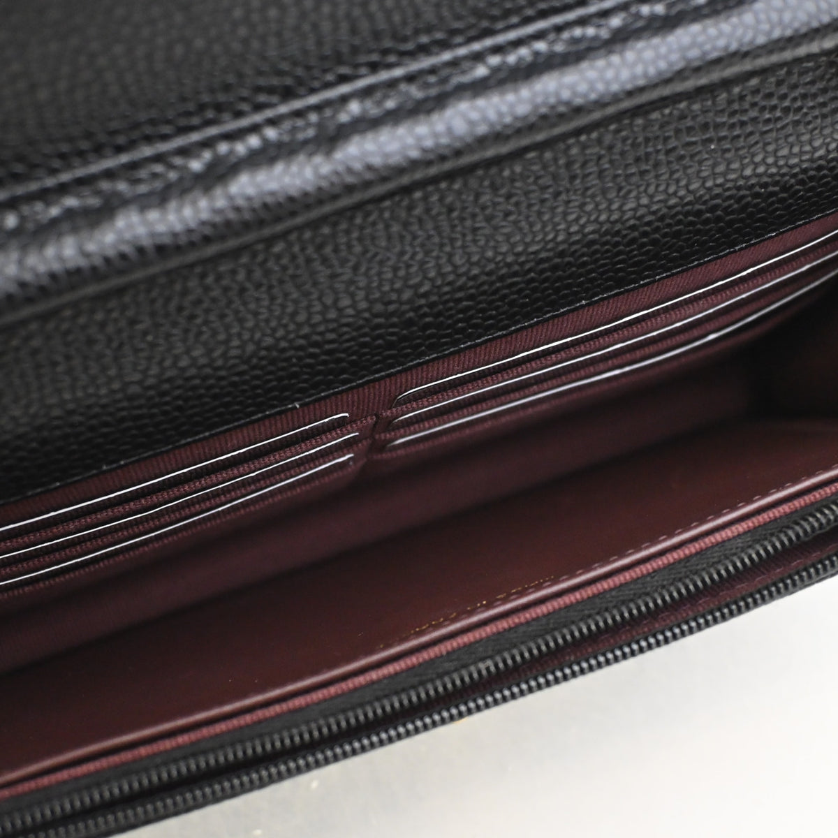 Pre-Owned Chanel Wallet On Chain Caviar Leather Turnlock WOC, open interior with lining