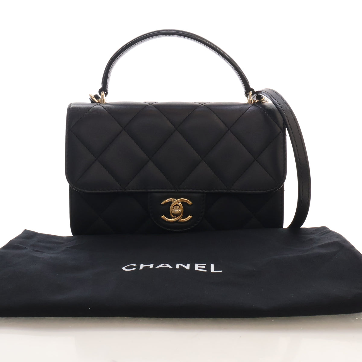 Pre-Owned Chanel Top Handle Mini Lambskin Flap Bag, front view, photo 17 of 17