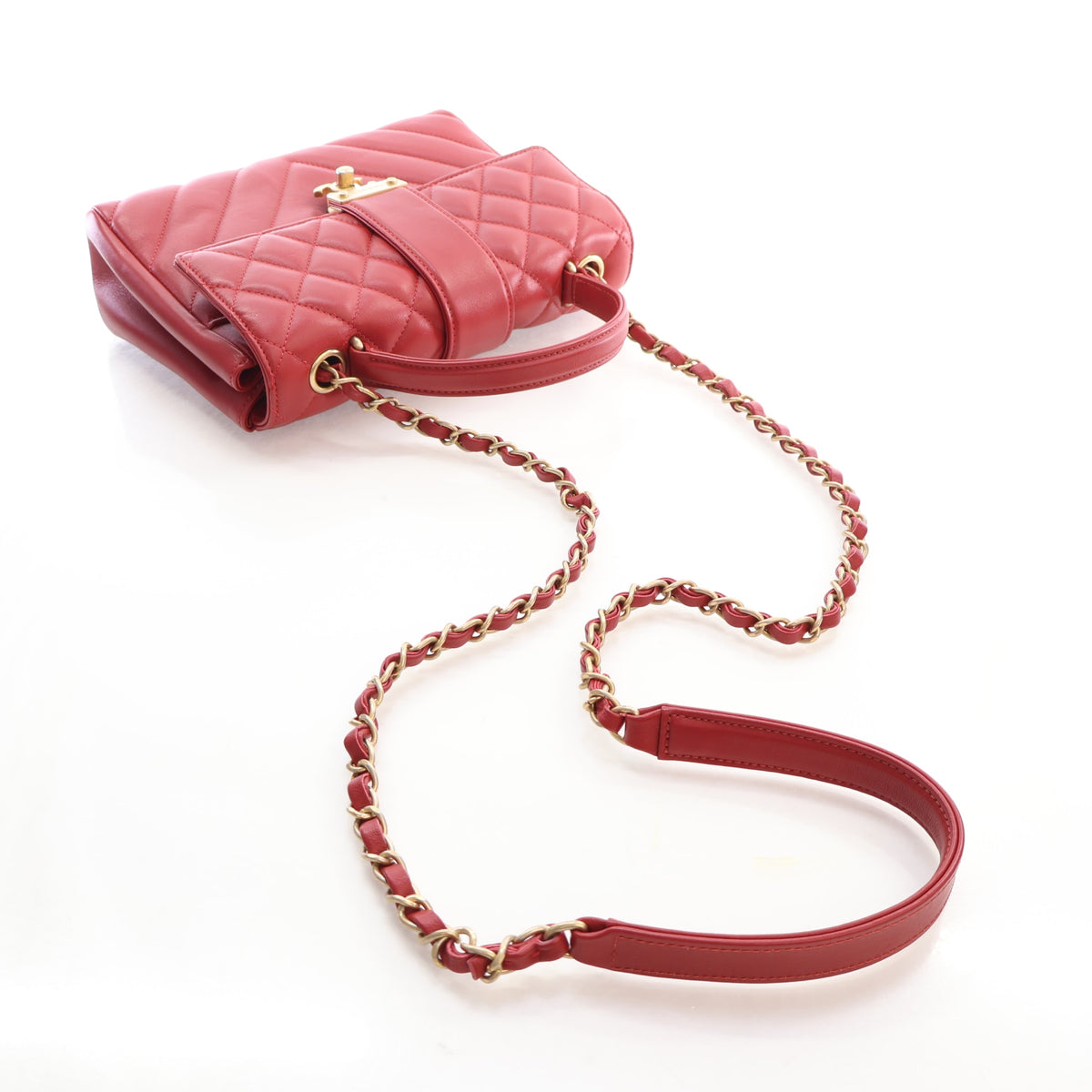 Pre-Owned Chanel Top Handle Calfskin In The City Bag, strap and chain detail