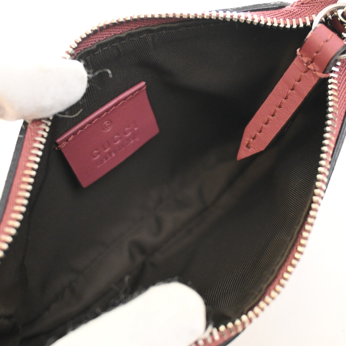 Pre-Owned Gucci Pochette Mini GG Blooms Chain, open interior with lining