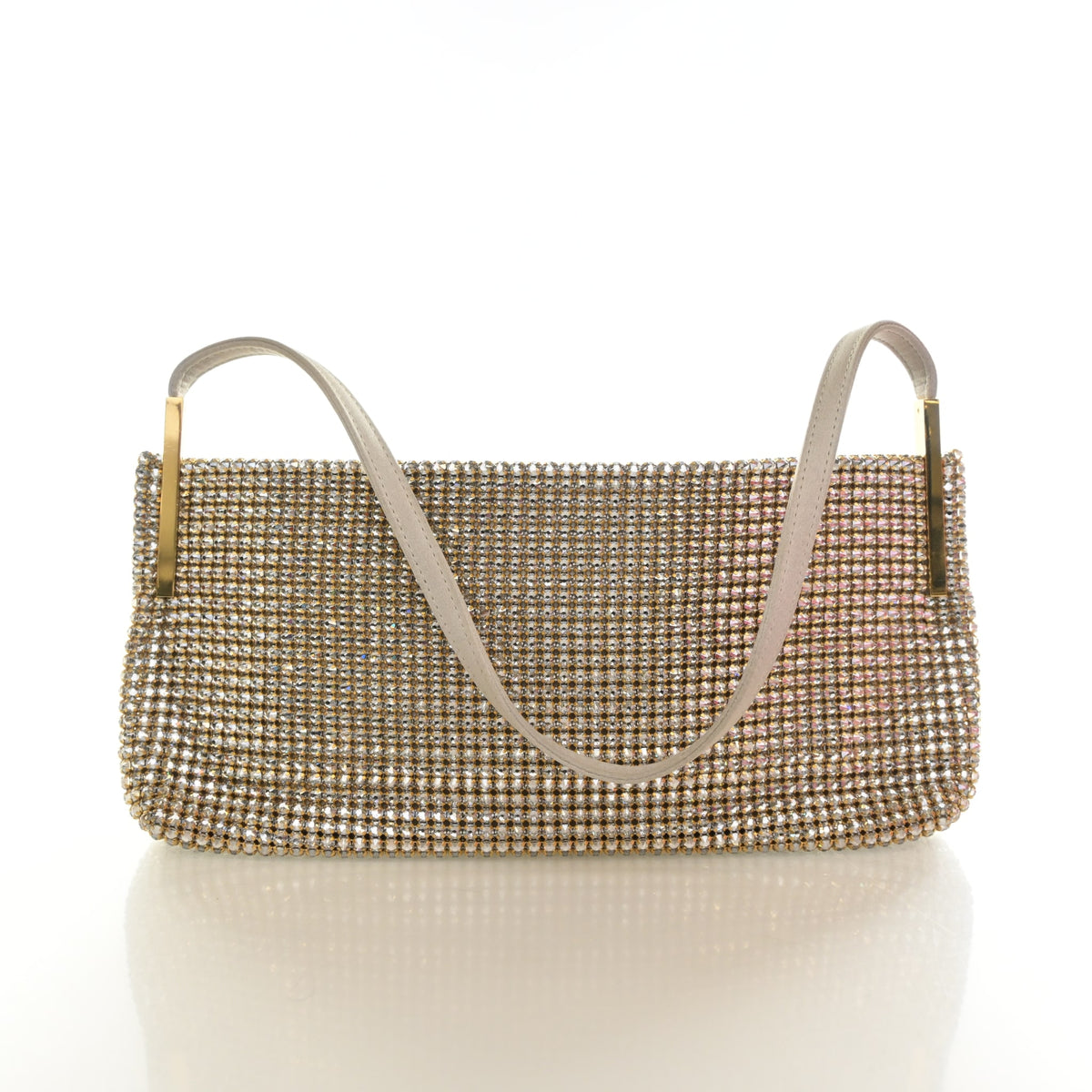 Pre-Owned Saint Laurent Baguette Small Crystal Mesh Suzanne, front view, authenticated at Luxe Du Jour