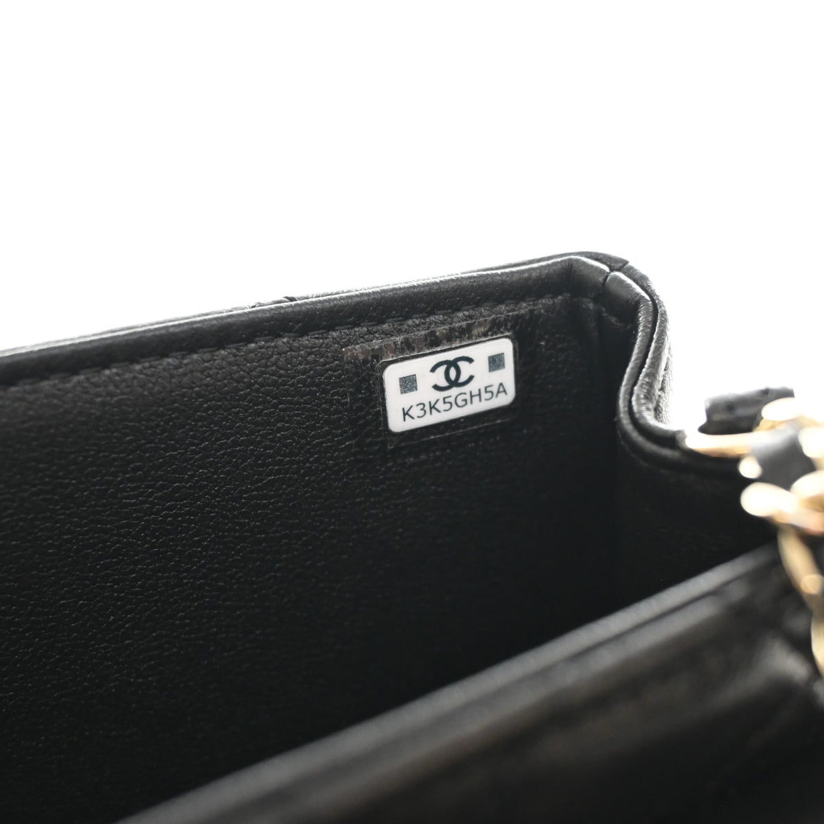 Pre-Owned Chanel Flap Bag Mini Lambskin Chain, interior label and date code