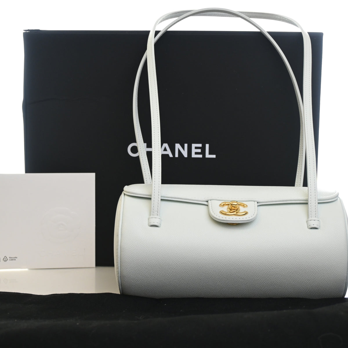Pre-Owned Chanel Mini Caviar Leather Preppy Coco Bowling Bag, front view, photo 14 of 14