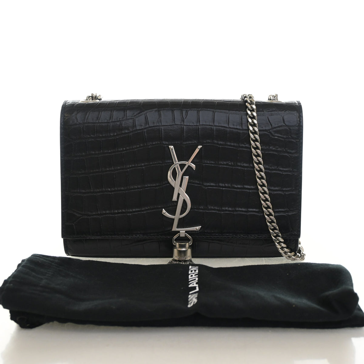 Pre-Owned Saint Laurent Small Crocodile Leather Embossed Leather Kate Tassle Bag, front view, photo 14 of 15