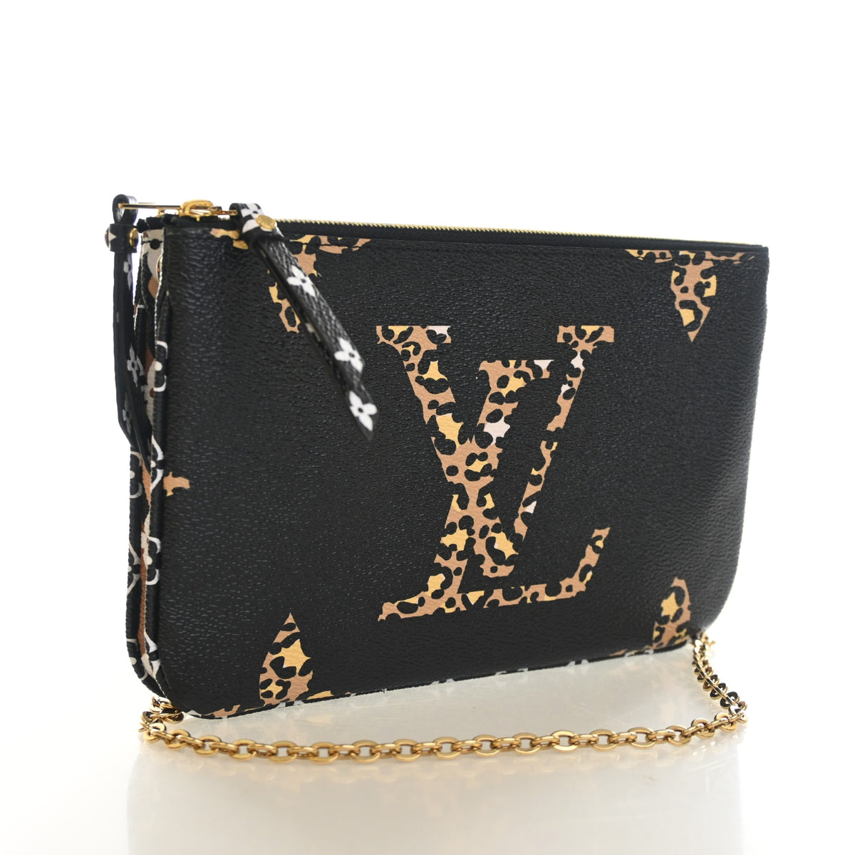 Pre-Owned Louis Vuitton Pochette Monogram Jungle Double Zip, three-quarter view, authenticated at Luxe Du Jour