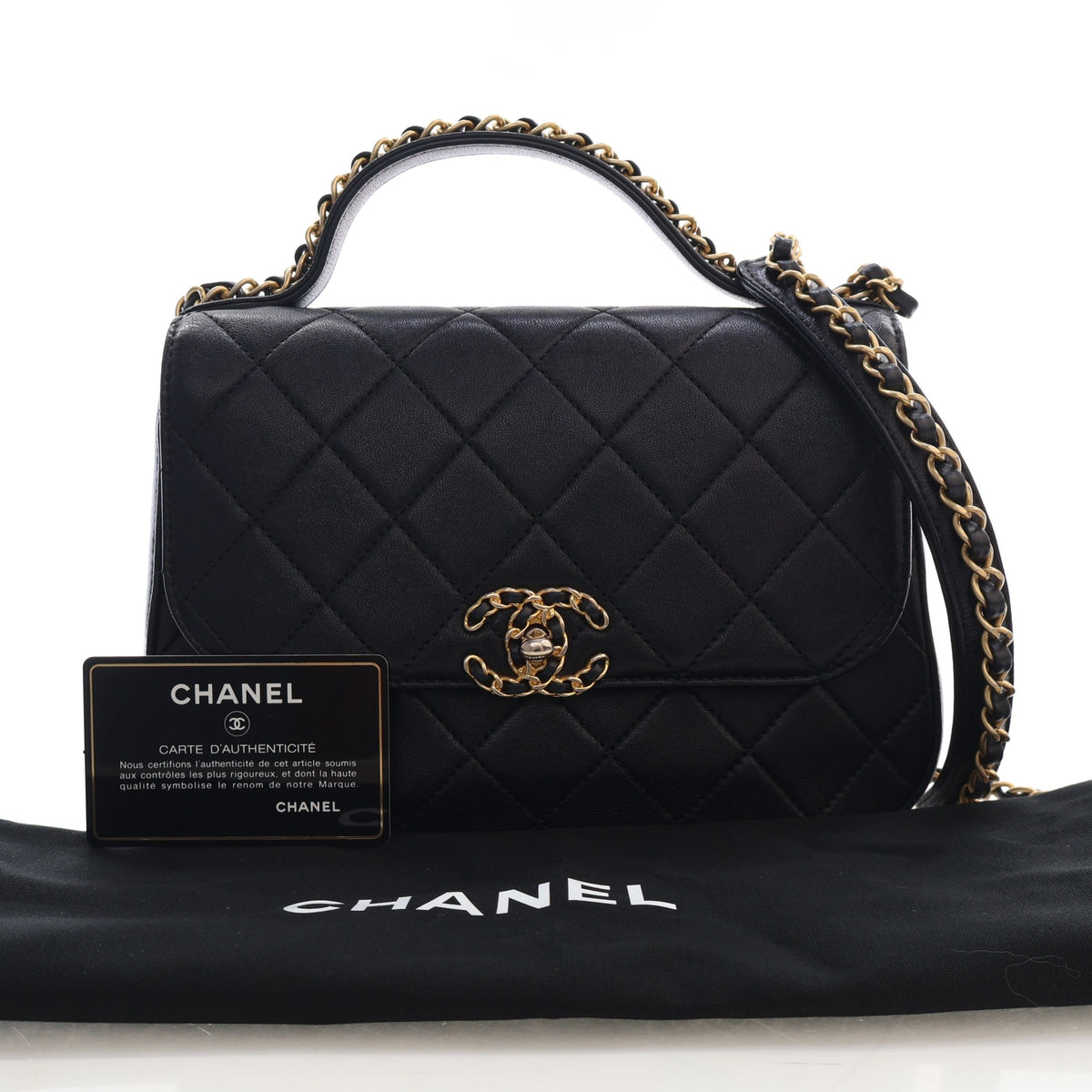 Pre-Owned Chanel Top Handle Medium Calfskin Quilted Chain Infinity Flap, front view