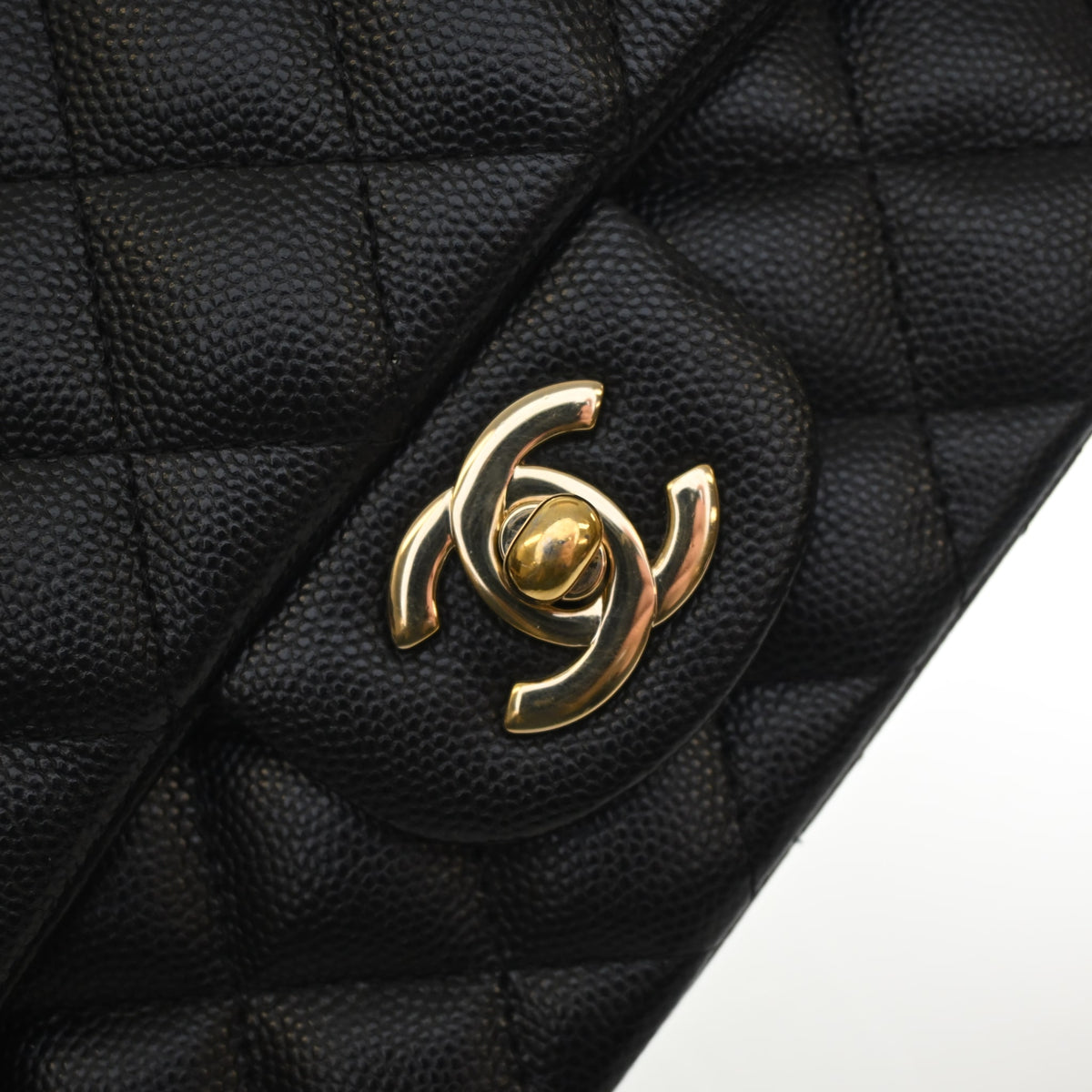 Pre-Owned Chanel Classic Flap Mini Caviar Leather Rectangular Bag, gold embossed logo detail