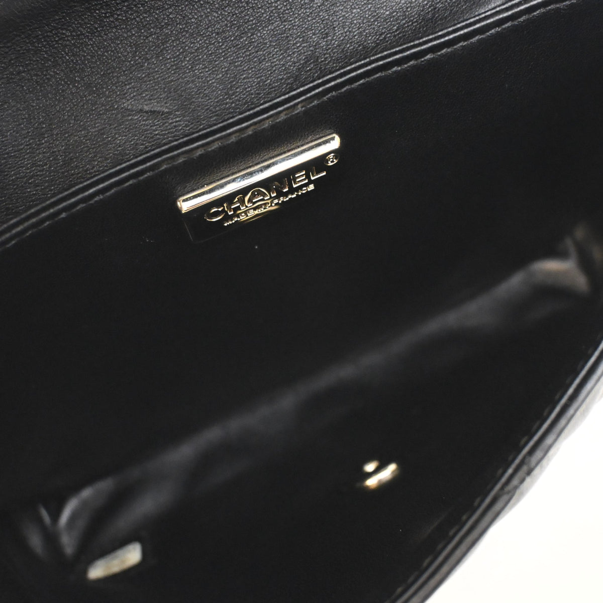 Pre-Owned Chanel Top Handle Shearling Oryalg Flap Bag, open interior with lining