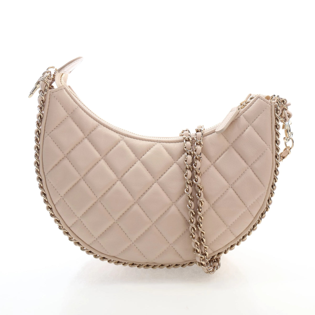 Pre-Owned Chanel Hobo Small Lambskin Chain Around, three-quarter view, authenticated at Luxe Du Jour