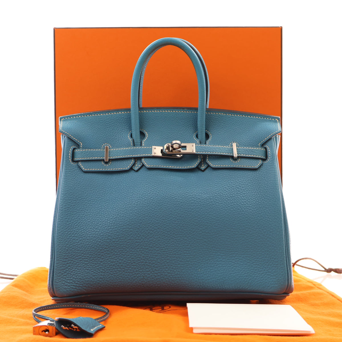 Pre-Owned Hermès Birkin 25 Bleu Jean Togo Leather, front view, photo 22 of 22