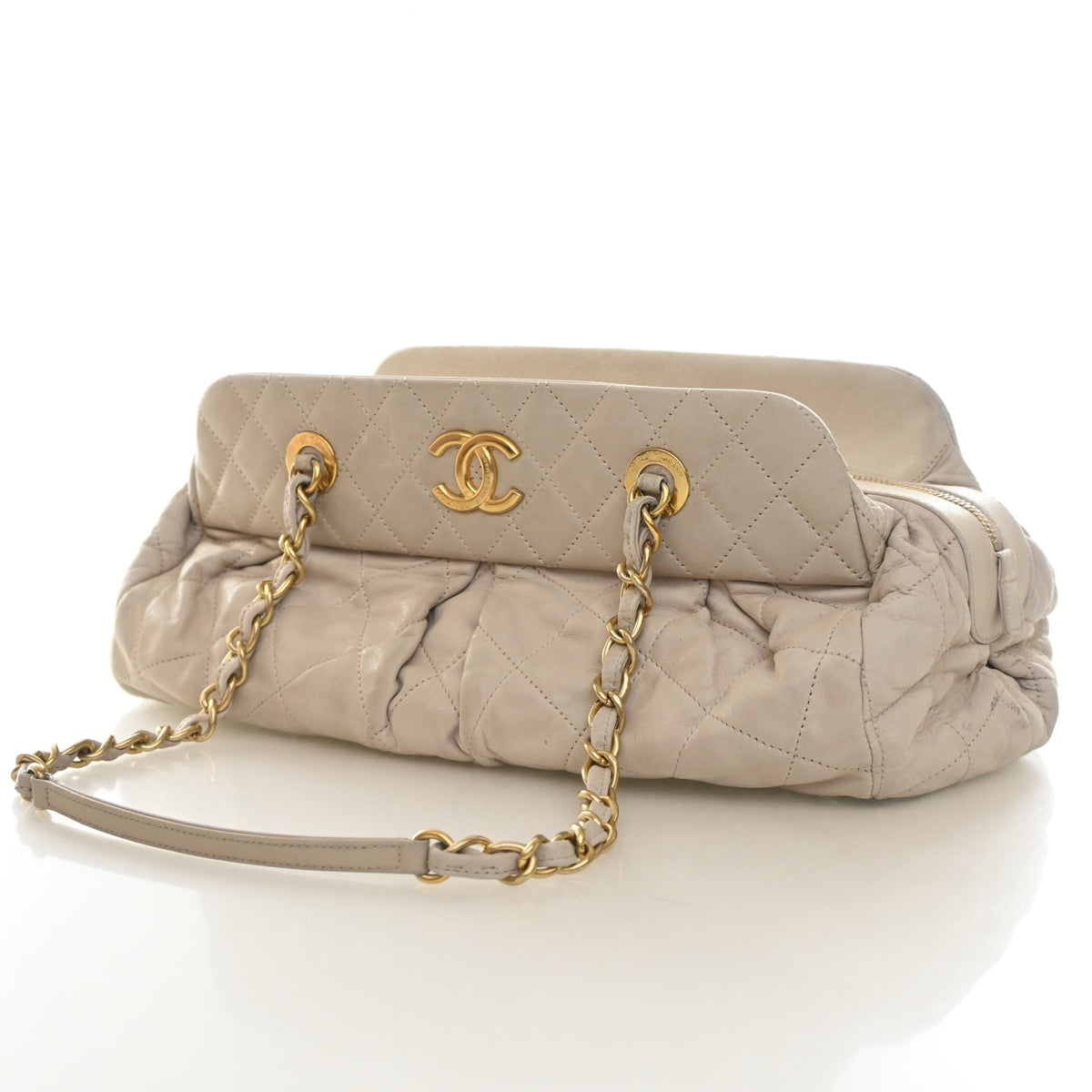Pre-Owned Chanel Calfskin Chic Quilt Bowling Bag, side profile