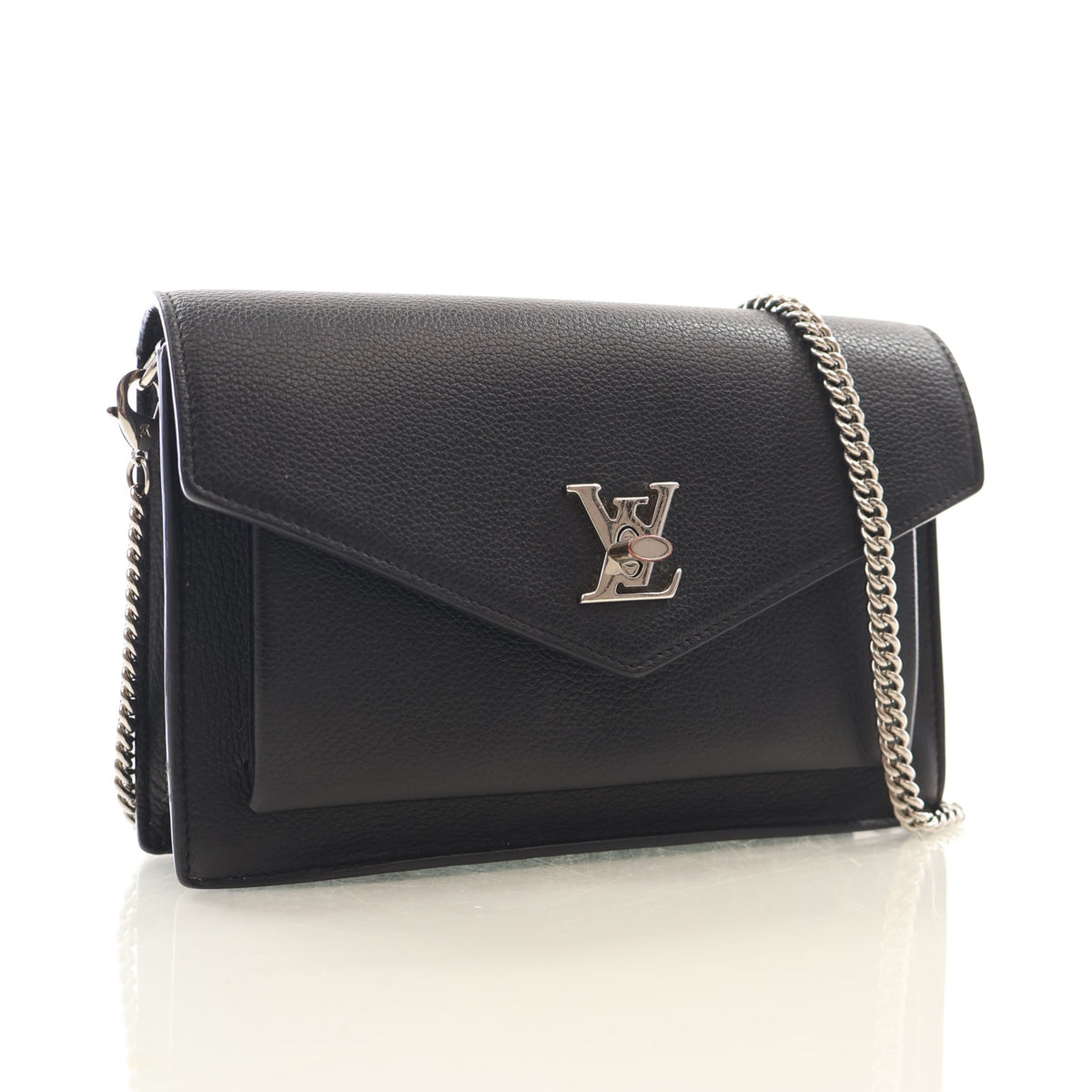 Pre-Owned Louis Vuitton Pochette Calfskin Mylockme Chain, three-quarter view, authenticated at Luxe Du Jour