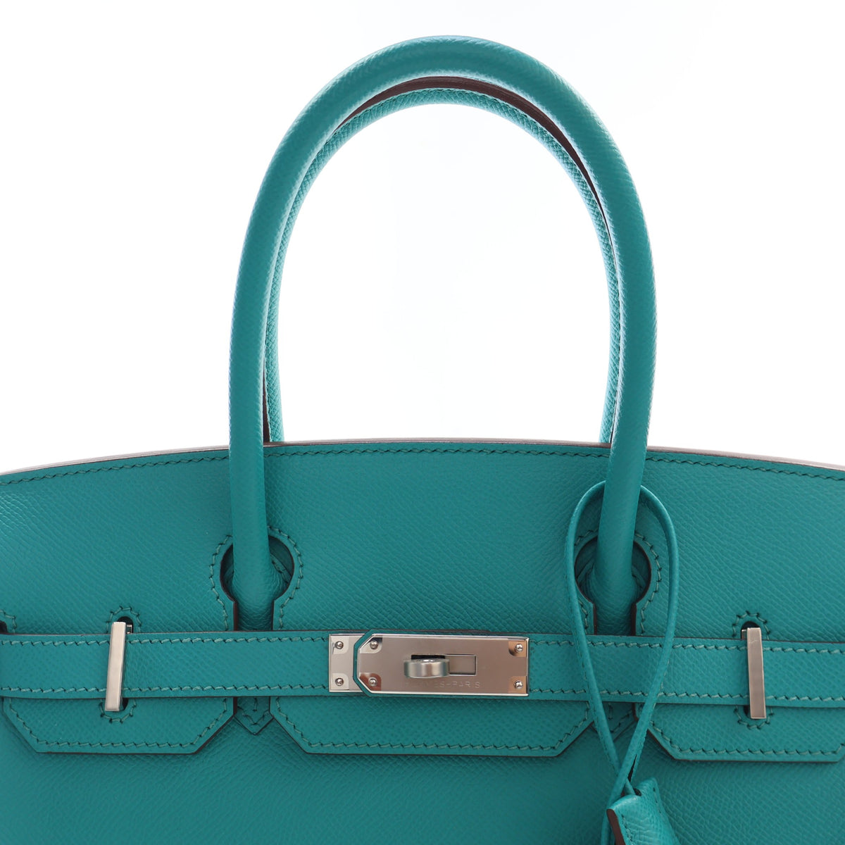 Pre-Owned Hermès Birkin 30 Bleu Paon Epsom Leather, open front view
