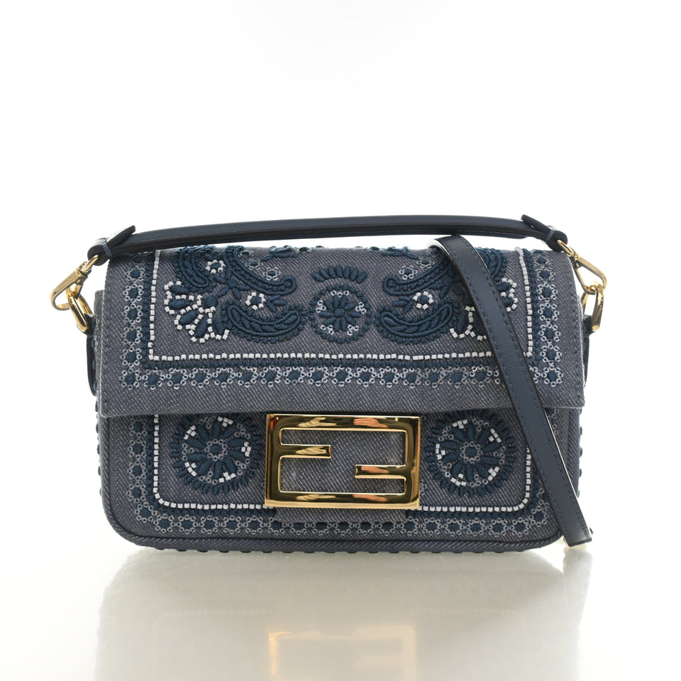 Fendi Mini Denim Coral Bandana Baguette