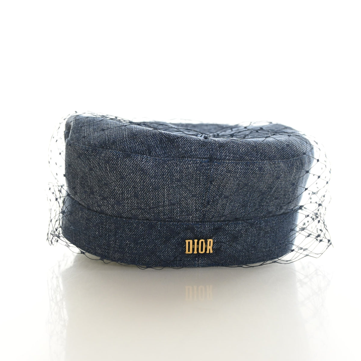 Pre-Owned Christian Dior Cap Sz 57 Denim Arty Beret With Veil, front view, photo 4 of 6