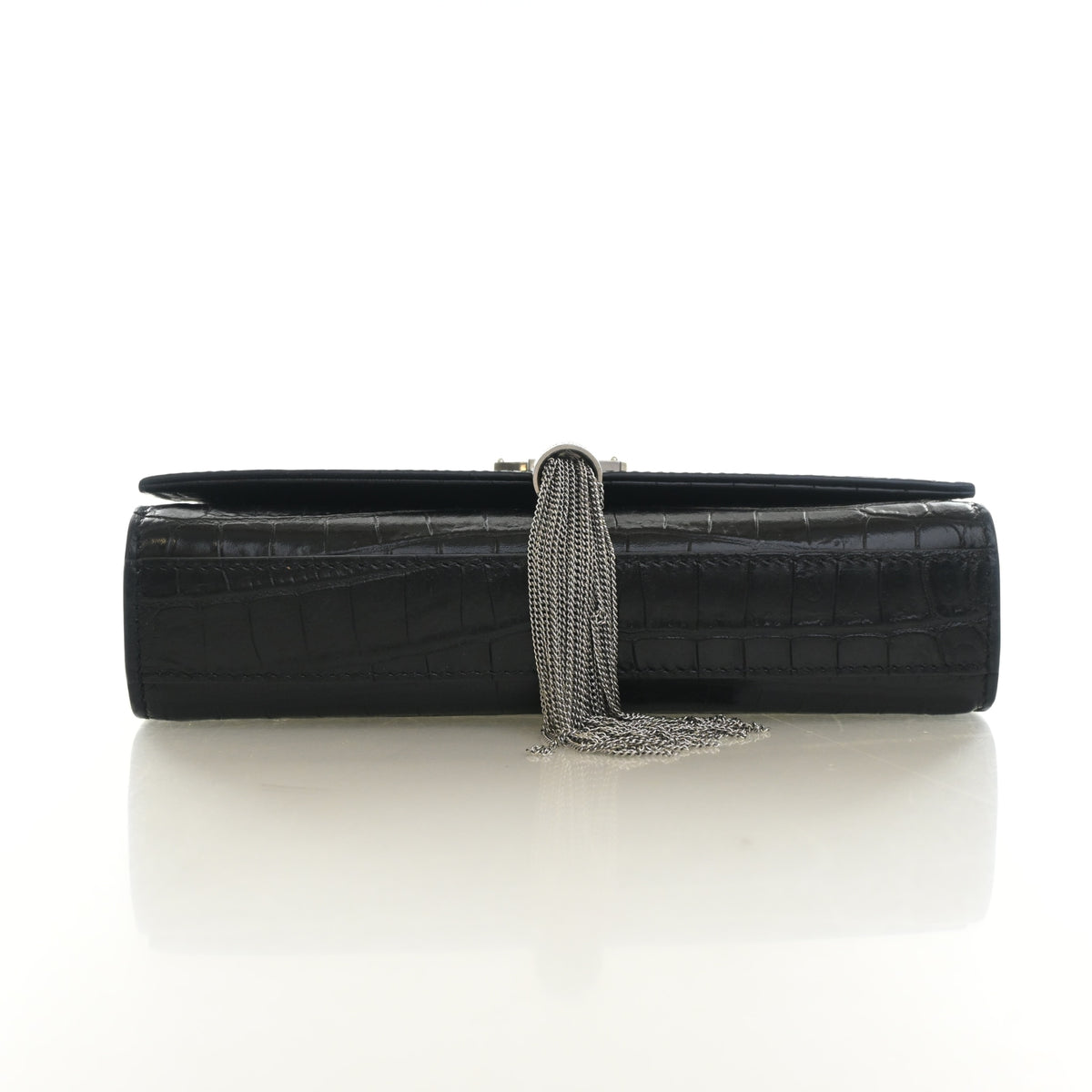 Pre-Owned Saint Laurent Small Crocodile Leather Embossed Leather Kate Tassle Bag, base and feet view