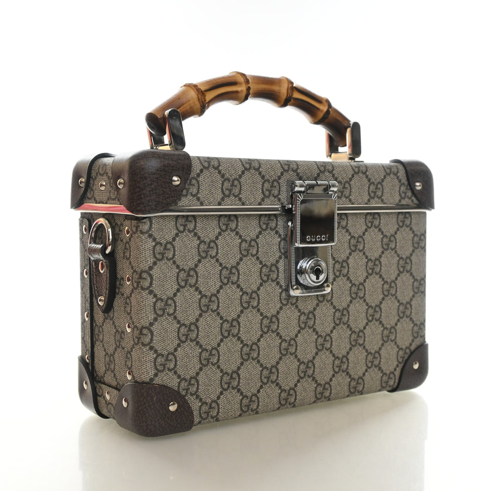 Gucci GG Supreme Globe Trotter Bamboo Handle Trunk Clutch