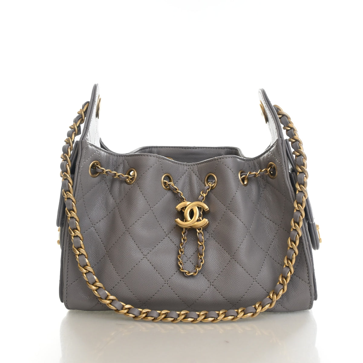 Pre-Owned Chanel Hobo Mini Caviar Leather 25, front view, authenticated at Luxe Du Jour